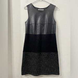 Anthropology Bailey44 Faux Leather/ Tweed Sleeveless Black Dress size S